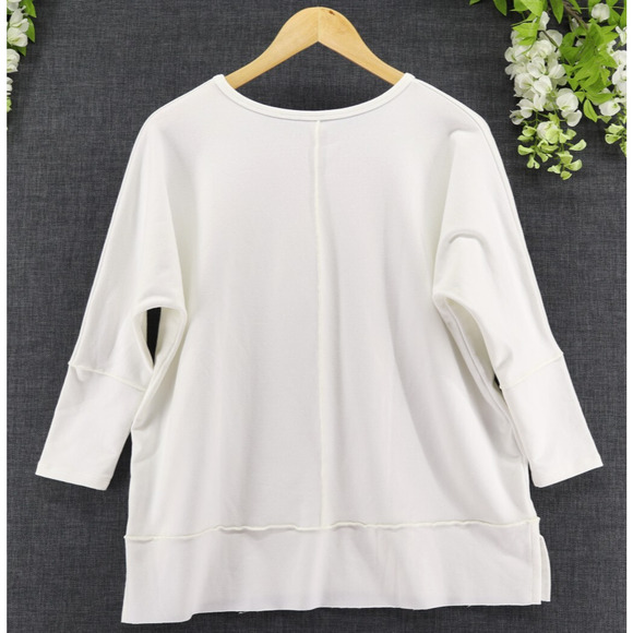 Spanx Women's Perfect Length Dolman 3/4 Sleeve Crew Neck White Sweatshirt Sz S - Picture 2 of 8